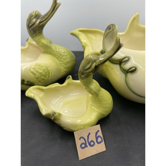Set of 3 Hull Green Ceramic Duck Swan Mother #80 Baby Planter Ashtray Dish MCM - Picture 3 of 7